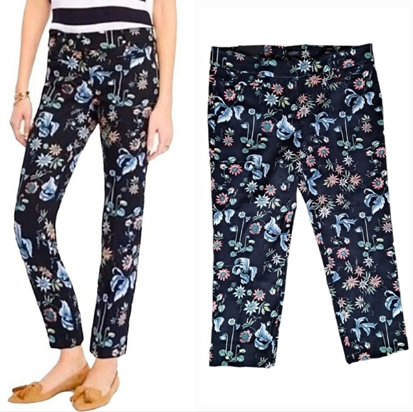 Ann Taylor Devin Floral Cropped Pants Sz 14 Boho Straight Leg Dark Print NWT - Picture 1 of 16